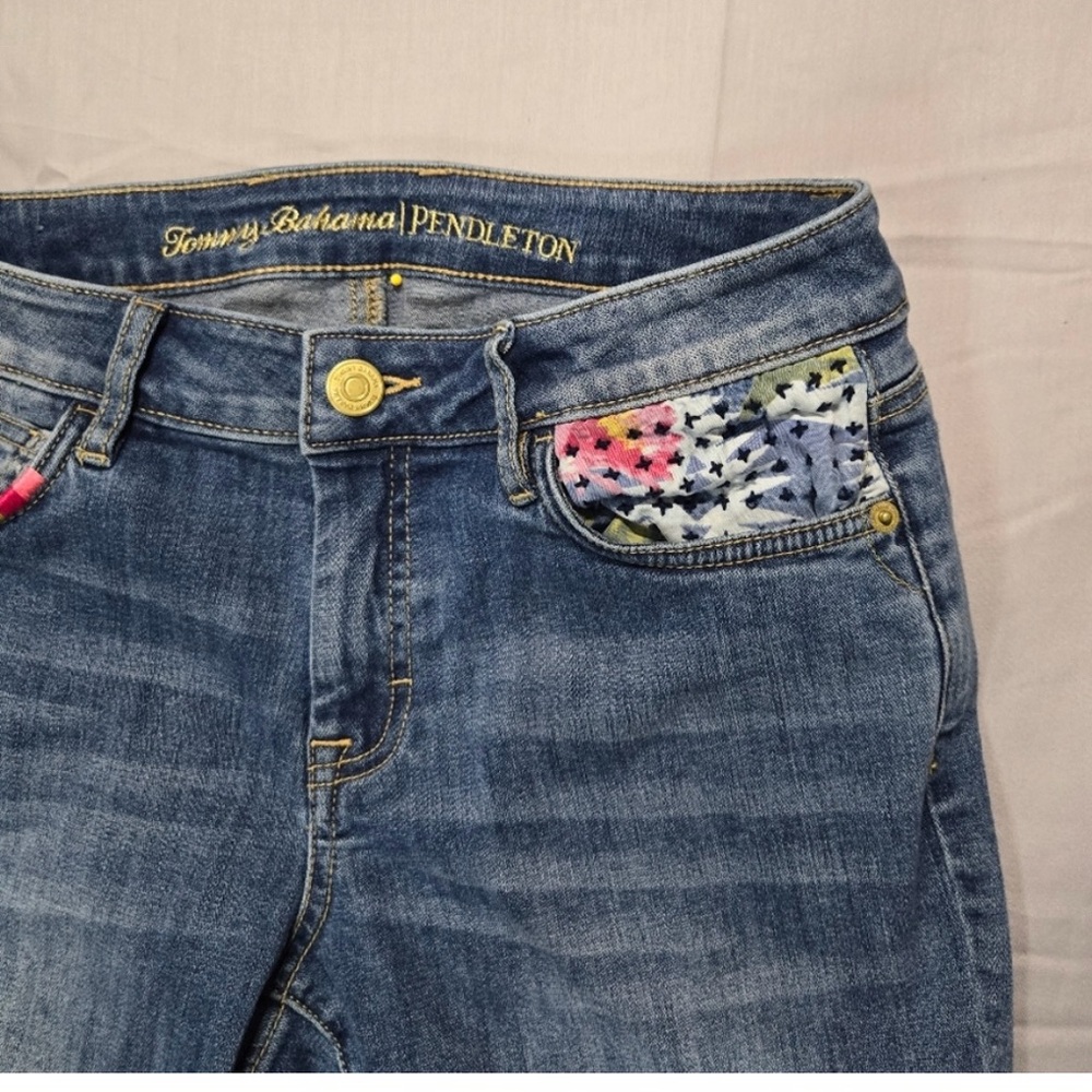 Tommy Bahama Pendleton Skinny Ankle Denim Jeans Womens 28x28 Patch Floral RawHem - Picture 11 of 12